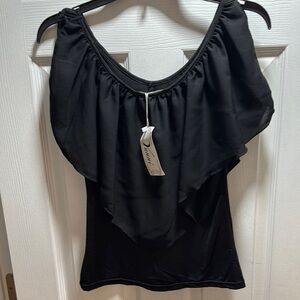 Black Ruffled Blouse with Ruffled Sleeves